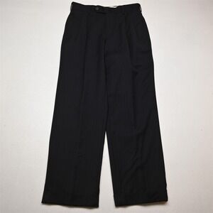 Vtg Y2K 2000s 28x28 Midnight Navy Blue Striped 100% Wool Pleated Baggy Pants